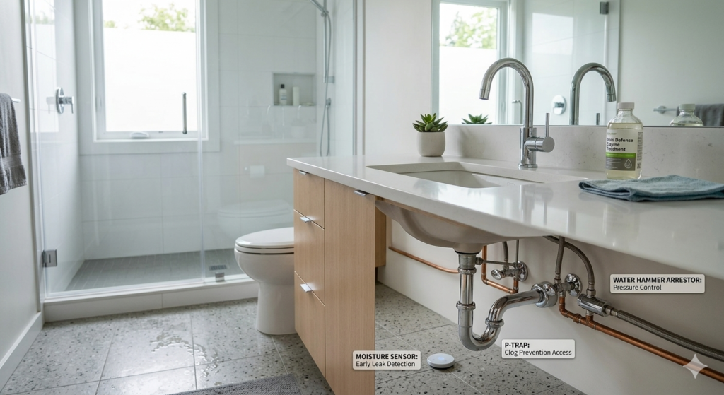 Common household plumbing fixtures showing areas prone to plumbing problems and solutions

